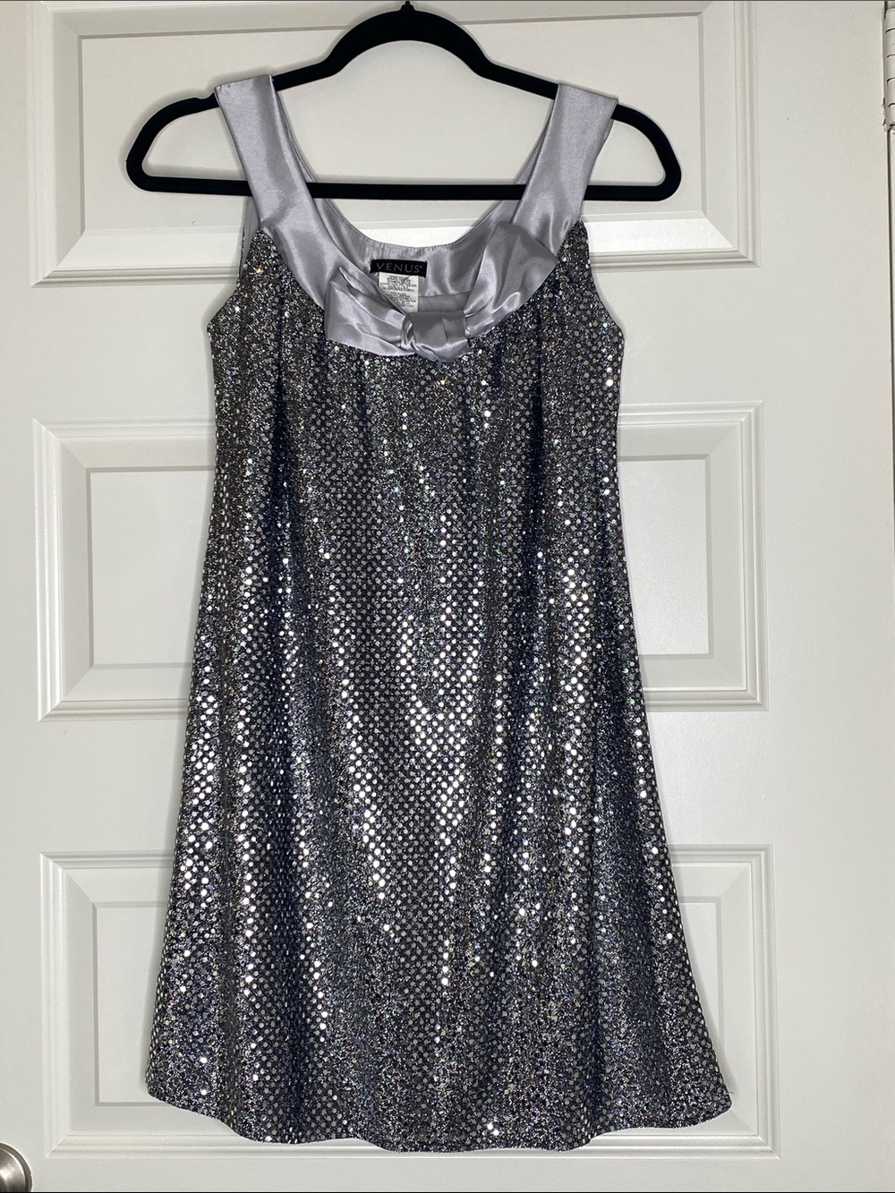 VENUS Silver Sequin Mini Babydoll Dress
